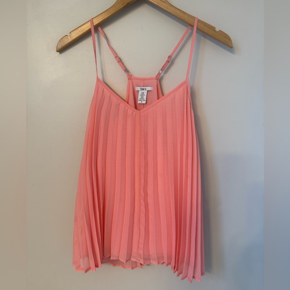 Bar III Coral Pink Pleated Chiffon Camisole